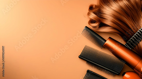 Professional Hair Salon Tools On Beige Background