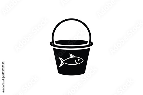Black silhouette of a bucket with a fish inside