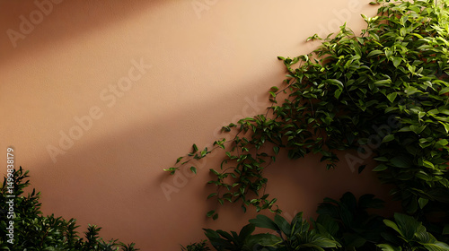 Beige Wall Decorated With Lush Green Plants