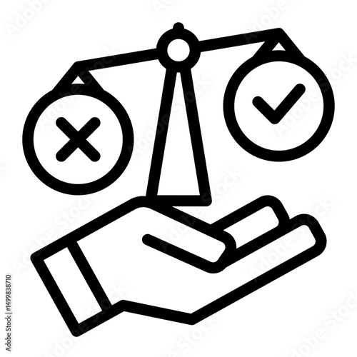 An icon symbolizing decision making, representing the process of making choices, evaluating options, and determining direction. Suitable for concepts like leadership and planning. (Outline Style)