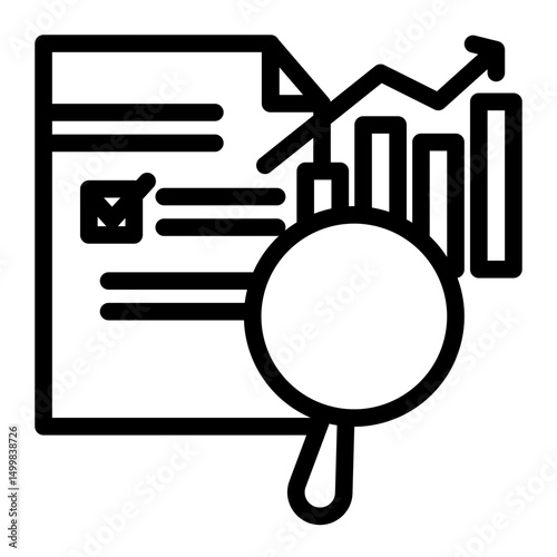 An icon representing in-depth research and competitor analysis. Perfect for illustrating investigation, insights, data gathering, and strategic business analysis. (Outline Style)