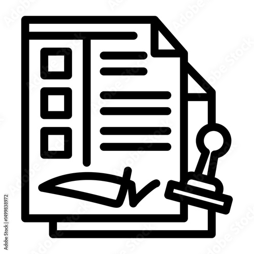 An icon representing a legal contract or agreement. Ideal for business deals, certifications, partnerships, and official documentation. (Outline Style)
