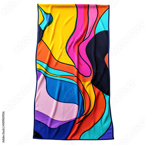 Retro Beach Towel with Giant Funky Abstract Designs Isolated on Transparent Background