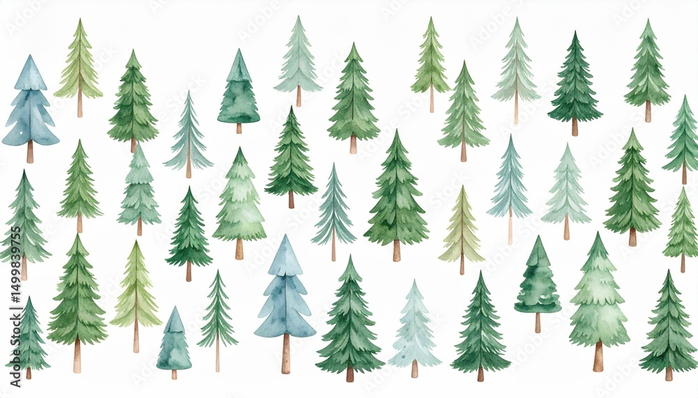 Obraz premium Watercolor woodland background with tiny trees.