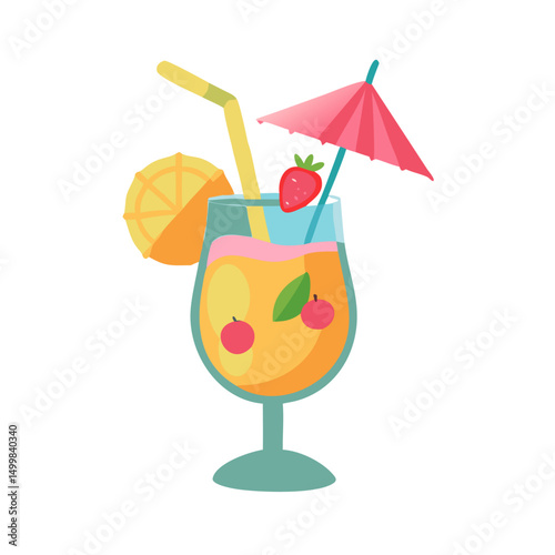 Refreshing Cocktail Icon – Glass with Straw and Umbrella Beach Drink Illustration

