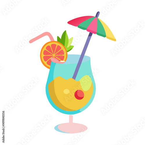Refreshing Cocktail Icon – Glass with Straw and Umbrella Beach Drink Illustration

