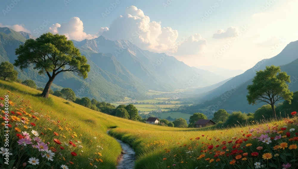 Obraz premium Perfectly integrated landscape, no visible joins , cloud, view