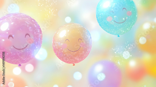 Pastel Balloons With Emoji Faces In Soft Light Background