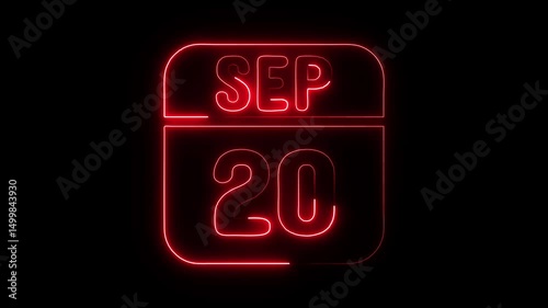 Glowing neon 20 september icon isolated on black background.a neon sign with a calendar that says 