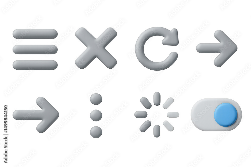 Fototapeta premium Interface 3d set: modern digital symbols and ui graphics in a sleek style