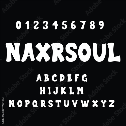 Bold Bubble Cartoon Font Alphabet and Numbers on Black Background