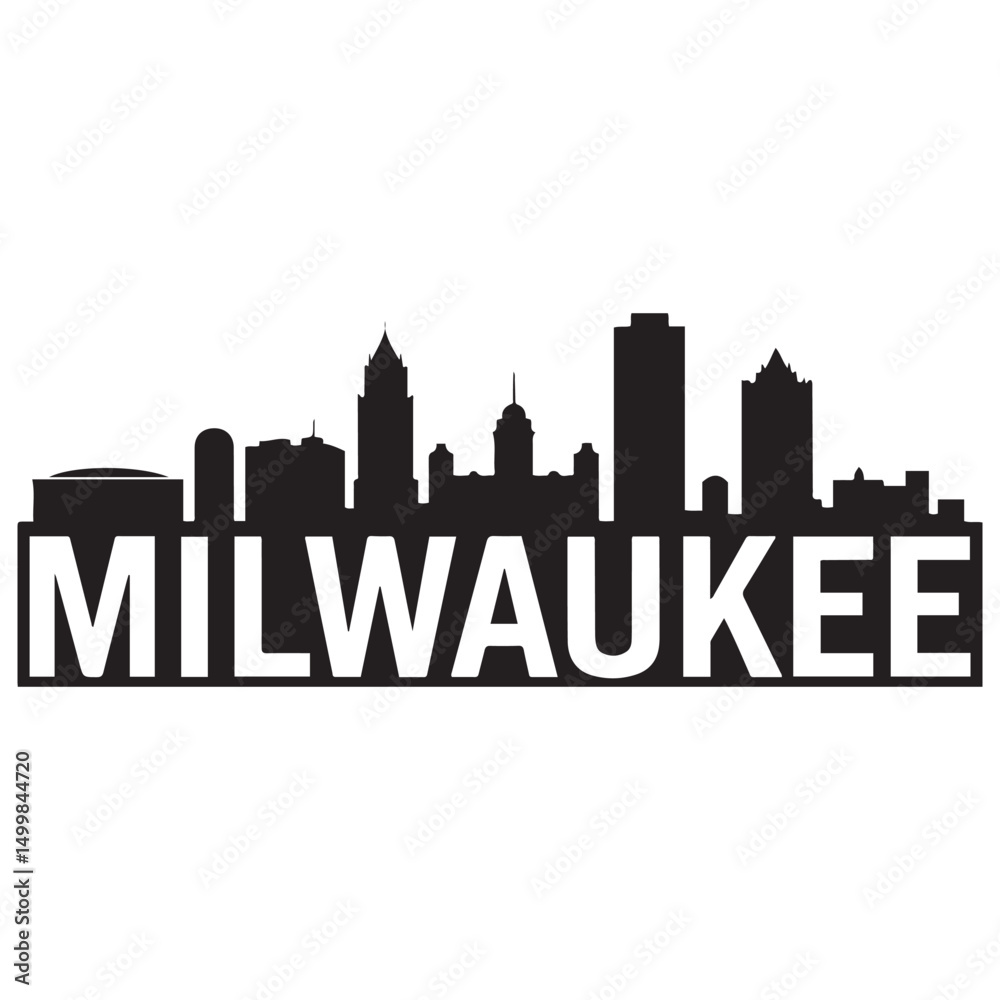 Fototapeta premium Milwaukee skyline horizontal banner. Black Milwaukee, Wisconsin. Vector template for your design. Vector black silhouette. with white background