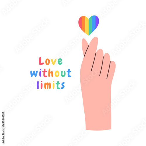 LGBTQ heart and hand. Love without limits. Symbol of LGBTQ pride community. Vector illustration.