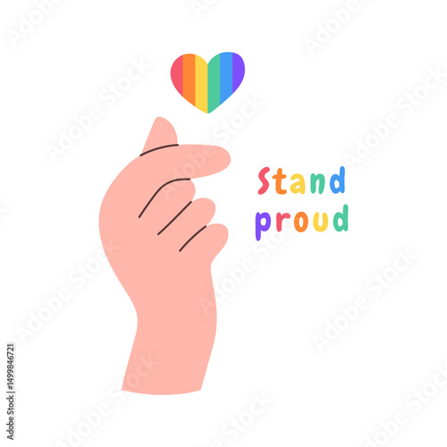 LGBTQ heart and hand. Stand proud. Symbol of LGBTQ pride. Vector illustration.