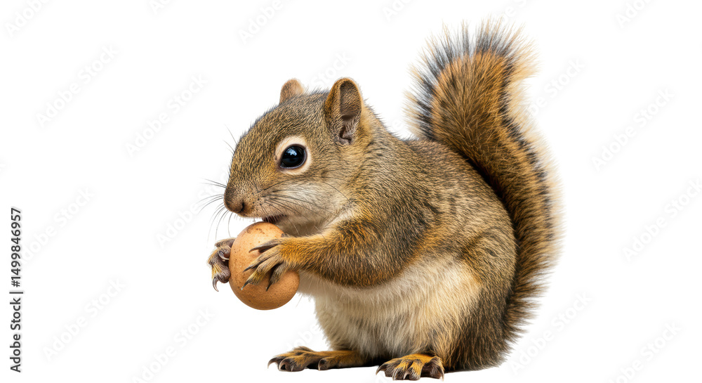 Obraz premium Isolated Squirrel Eating Nut on White Background