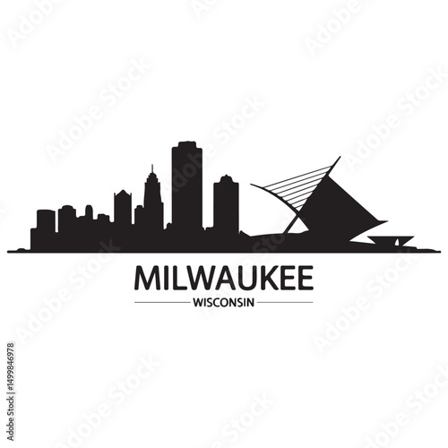 Milwaukee skyline horizontal banner. Black Milwaukee, Wisconsin. Vector template for your design. Vector black silhouette. with white background