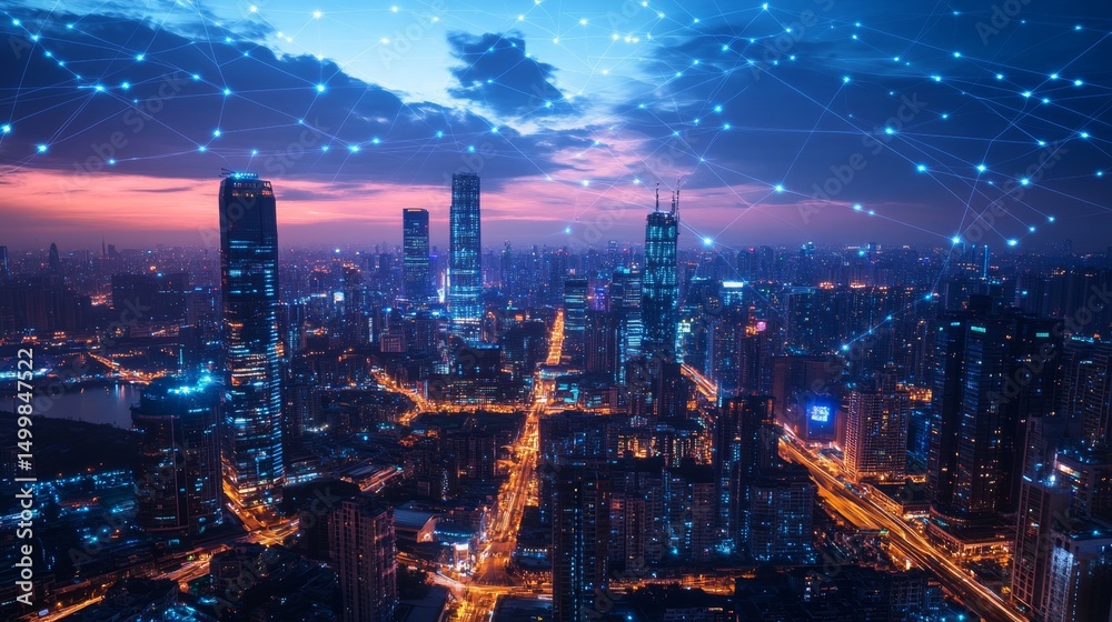 Obraz premium Night City Skyline Illuminated with Efficient LED Technology