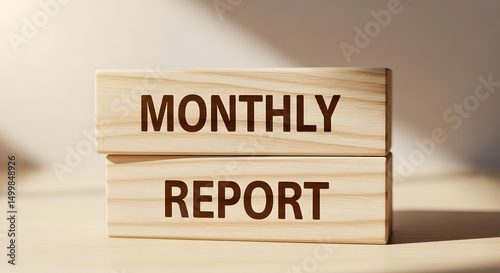 Phrase 'Monthly Report' displayed on rustic wooden blocks, representing consistent data review

