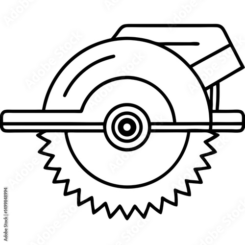 Circular saw tool in minimalist black and white design