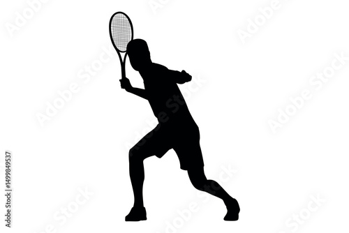 Silhouette of a male tennis player in action hitting a forehand shot