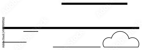 Horizontal lines of varying lengths and thickness with a single cloud evoke calmness, simplicity, and alignment. Ideal for design, creativity, balance, minimalism, tranquility, mindfulness