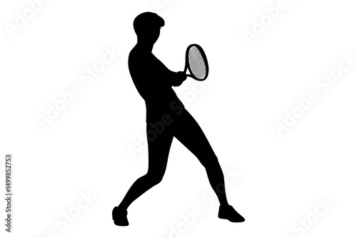 Silhouette of a male tennis player hitting a forehand shot with a racket