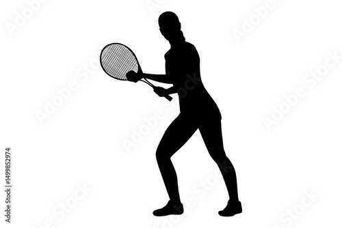 Silhouette of a female tennis player preparing to hit a tennis ball