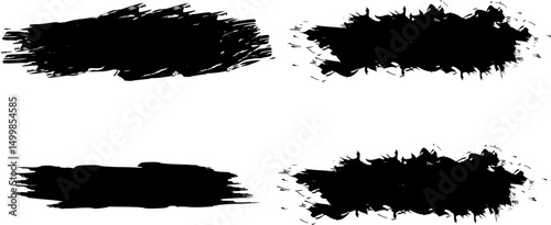Black Ink Brush Strokes Grunge Texture Design Elements Art on transparent Background