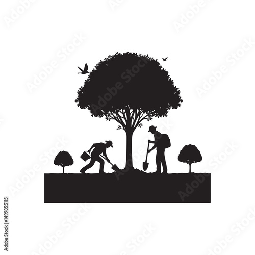 Tree planting campaigns vector silhouette clip art logo design illustration