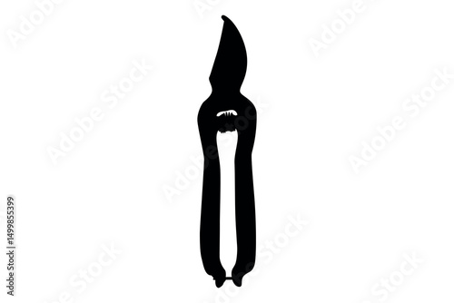 Black silhouette of pruning shears on a white background