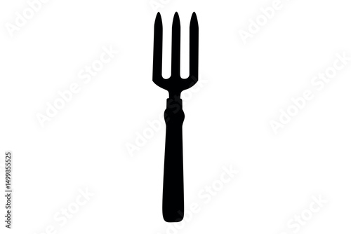 Simple black silhouette of a three tined fork on a white background