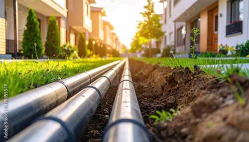 Industrial pipes in a yard, comprehensive view of metal tubes for storage and supply