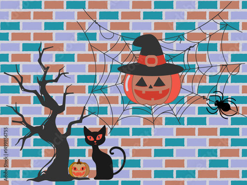 ハロウィーン■レンガの背景＆パンプキンの壁紙