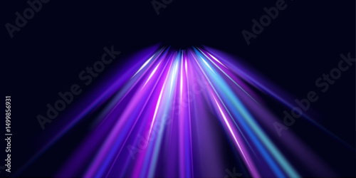 Panoramic high-speed technology concept with abstract light trails and glowing neon colors in blue, yellow, and orange, representing the rapid motion and energy in a futuristic environment.
