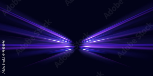 Panoramic high-speed technology concept with abstract light trails and glowing neon colors in blue, yellow, and orange, representing the rapid motion and energy in a futuristic environment. 