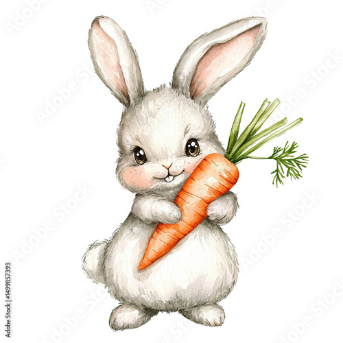 Cute bunny holding carrot.