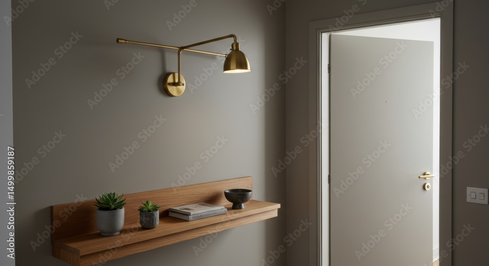 Fototapeta premium Elegant Entryway with Greige Walls and Oak Shelf