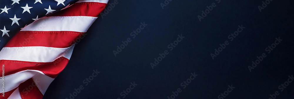 Obraz premium American flag gracefully waving against dark blue background Generative AI