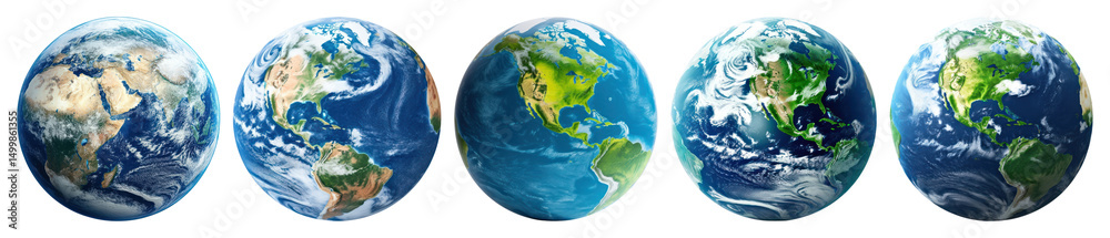 Obraz premium PNG Earth globe variations, colorful, element set on transparent background