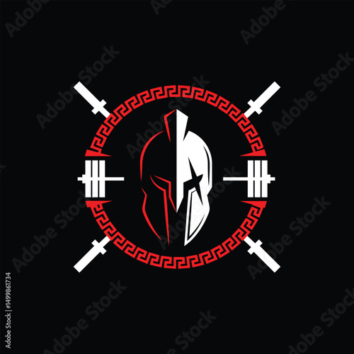 Crossfit logo design barbell and spartan helmet as an icon perfect for fitness logo