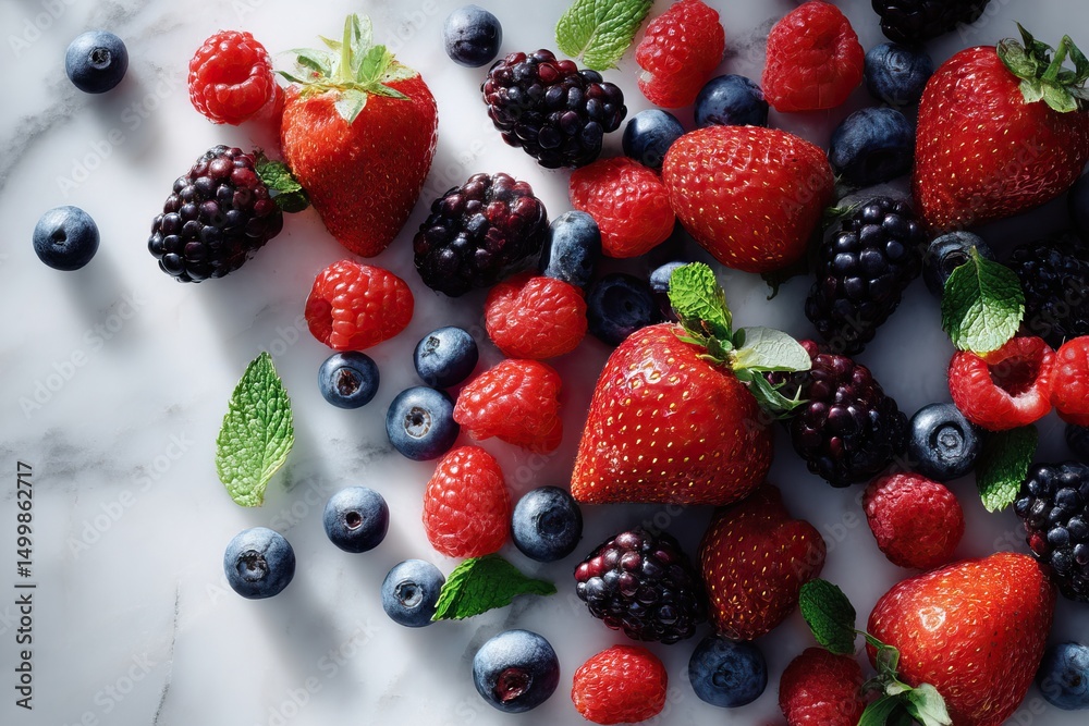 Obraz premium mix of fresh strawberries, blueberries, raspberries and blackberries 
