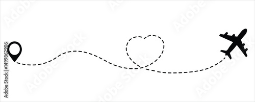 Airplane line path vector icon.Travel icon 