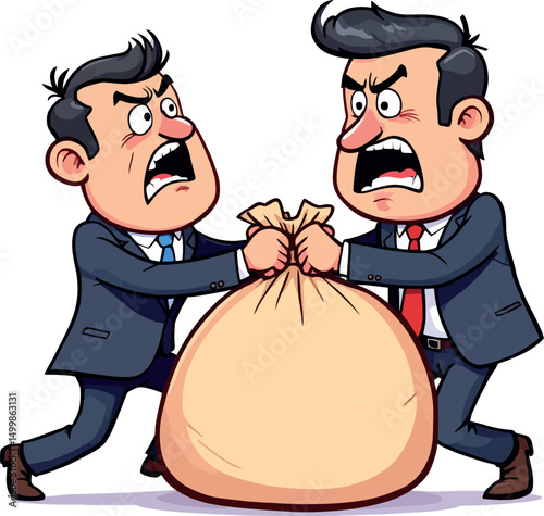 Vsai two businessmen arguing over a money bag