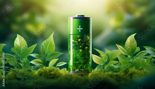 Grüne Batterie mit Pflanzen