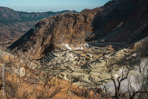 Owakudani Volcanic Valley with Steam and Cable Car