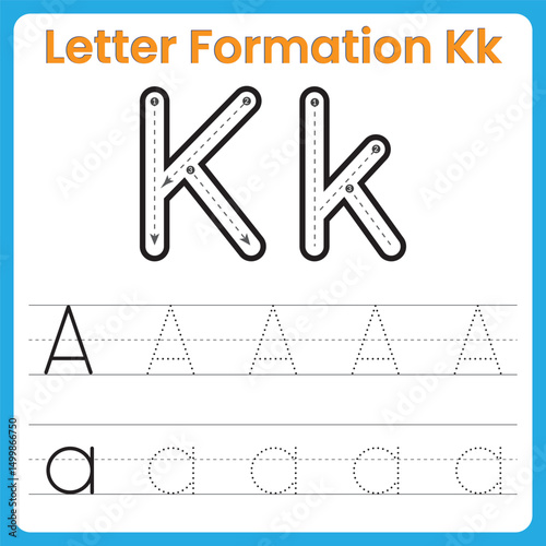 Letter Formation Kk, K Formation, Formation Letter K, Alphabet Tracing K, Letter K Worksheet, Handwriting Practice K, Preschool K, Tracing Kk, Learn To Write K