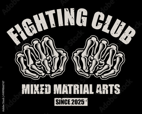 Mixed Martial Arts logo design featuring fighting skeleton hands. Ideal for fight clubs and merchandise