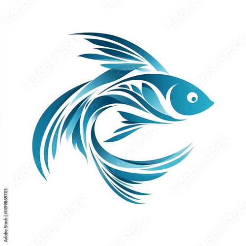 Elegant Blue Fish Logo Design with Swirling Fins and Tail Illustration