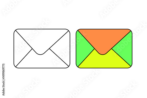 set of envelope white and colorful vector envelope icons set in black colors on white background