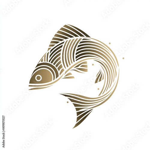 Elegant Golden Fish Illustration with Geometric Line Art and Minimalist Design